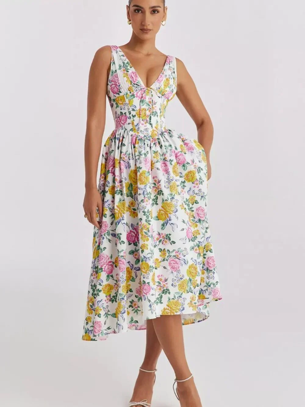 V-Neck Sleeveless Midi Dress - Picture 1 of 16